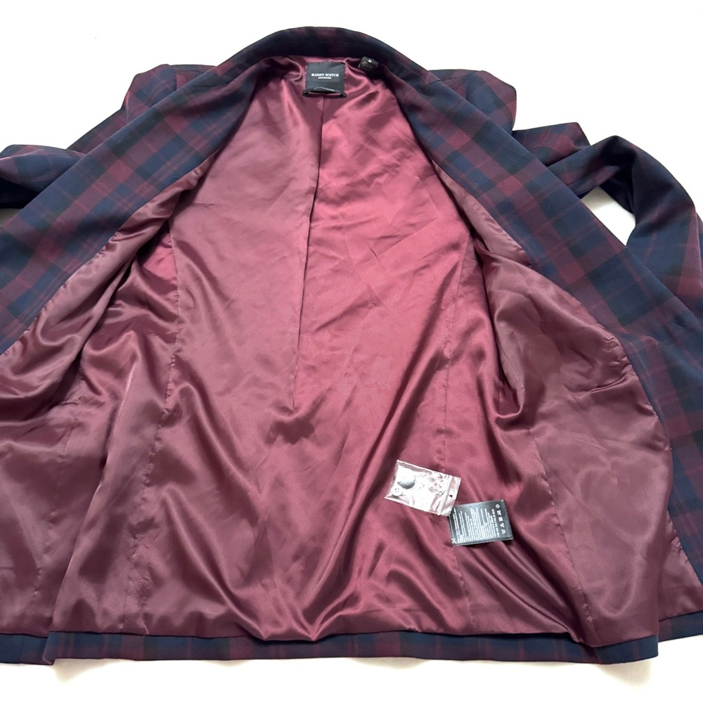 NWOT Scotch & Soda Navy and Burgundy Plaid Blazer - Size M - Picture 3 of 14